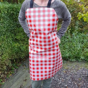 XL r�d og hvid terne voksdug forkl�de