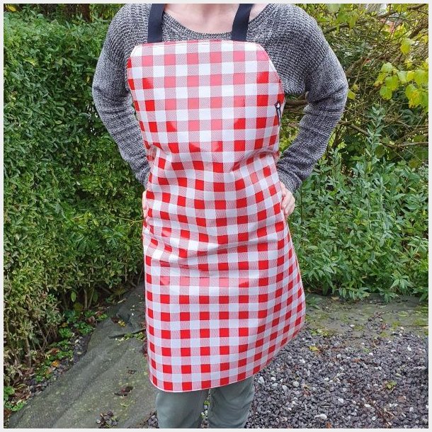 XL rd og hvid terne voksdug forklde