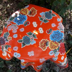 Rund voksdug 120 cm Orange Blomst