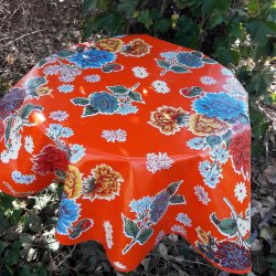 Rund voksdug 120 cm Orange Blomst