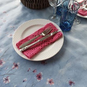 Bl Blomsterdis med Rosa Blomster Voksdug 140 cm