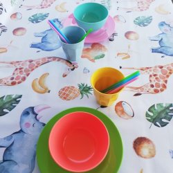 Brnevoksdug med Flodhest, Giraf og Zebra