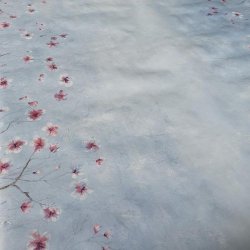 Bl Blomsterdis med Rosa Blomster Voksdug 140 cm