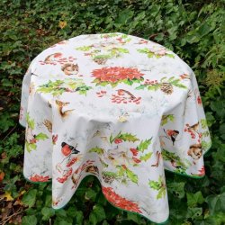 Rund tekstildug 139 cm Jul med Dyr og Kristtjrn