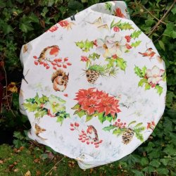 Rund tekstildug 139 cm Jul med Dyr og Kristtjrn