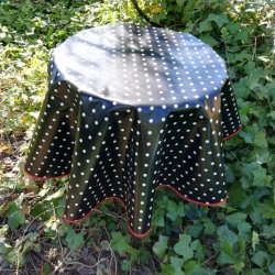 Rund voksdug 140 cm Sort med Hvide Prikker