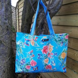 Taske Bl Sommerfugl i Voksdug