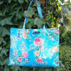 Taske Bl Sommerfugl i Voksdug