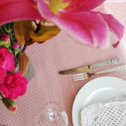 Rund Voksdug med Elastik Au Maison Belle Fleur Light Rose 140 cm