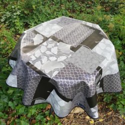 Slvfarvet og Sort Rund Voksdug 113 cm