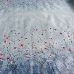 Bl Blomsterdis med Rosa Blomster Voksdug 140 cm