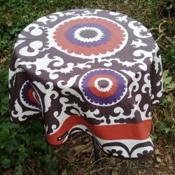 Rund tekstildug 120 cm Retro Brun, Lilla og Orange