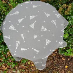 Rund tekstildug 119 cm Gr med Juletrer