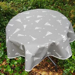 Rund tekstildug 119 cm Gr med Juletrer