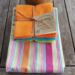 Solwang Viskestykke Rd/Gul/Turkis kotex