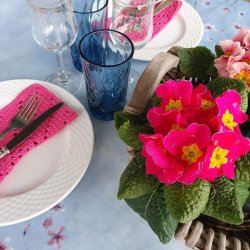 Bl Blomsterdis med Rosa Blomster Voksdug 140 cm